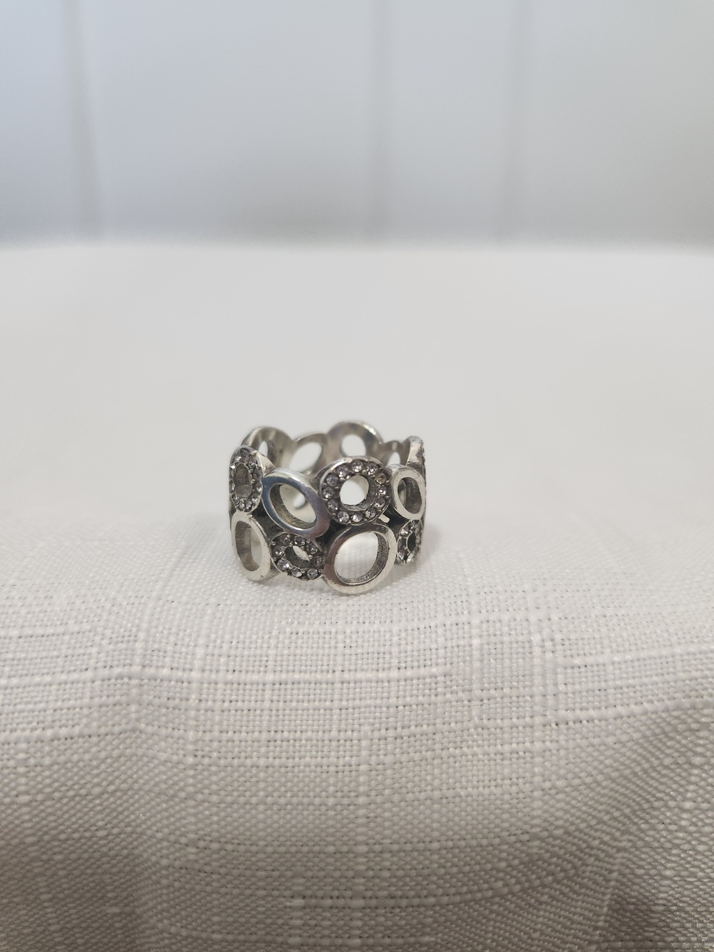 Brighton Silver Open Circle Crystal Accent Wide Band Ring Size 6.5/7